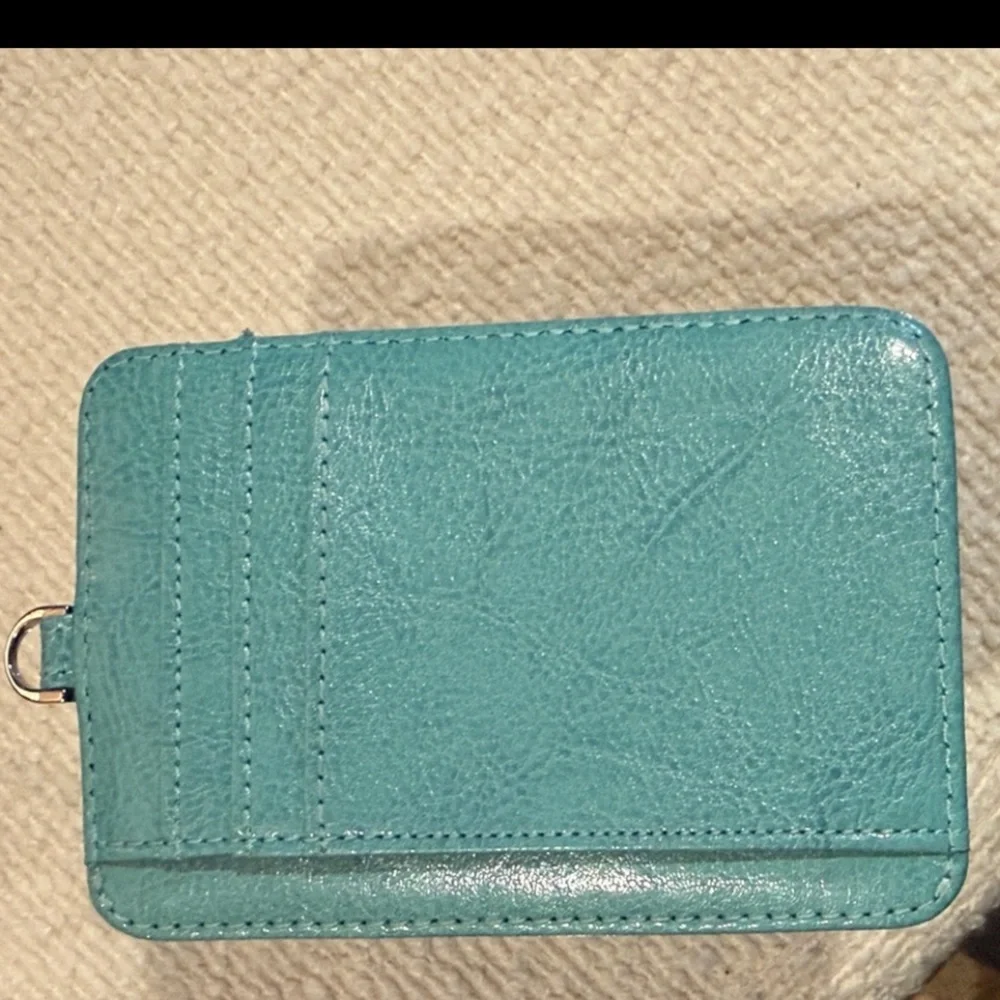 Teal Leather Slim ID Wallet with Key Ring